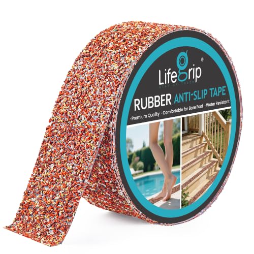 LifeGrip Rubber Anti Slip Tape, 2"x38' Waterproof Grip Tape for Pool, Brown | Non Slip Safety Tape for Stairs, Outdoor, Showers, Swimming Pools, Wooden Stairs, Textured Comfortable for Bare Foot - color: BrownYellow, size: 2" X 38'