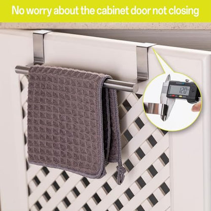 Over Cabinet Towel Bar, Cabinet Door Towel Holder, Over The Door Towel Rack, Kitchen Over Door Towel Holder, Stainless Steel Dish Towel Holder for Cabinet Door, Brushed, 2 Pack | Extended Anti-Slip Arm, EVA Scratch Guard Pads, No-Drill Install, Stainless