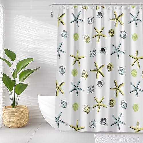 Shower Curtain Liner 72 x 72, Plastic Waterproof 4G Lightweight Shower Liner for Bathroom, with Grommets Holes and 3 Heavy Duty Magnetic Weights - color: Sea Star Shell