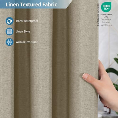 2-in-1 Waterproof Fabric Shower Curtain,No Separate Liner Needed,Linen Textured,Effortless Cleaning & Washable Bathroom Shower Curtain Set with 12 Plastic Hooks,72"x72",Khaki - color: Khaki, size: 72"W x 72"L (Pack of 1)