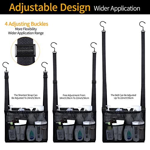 4 Storage Pockets Adjustable Hanging Mesh Bathroom Bag, Shower Caddy College with Hooks, Applied to College Dorm Rooms, Gym, Swimming and RV Travel (Black) - color: Black