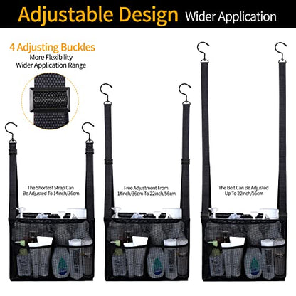 4 Storage Pockets Adjustable Hanging Mesh Bathroom Bag, Shower Caddy College with Hooks, Applied to College Dorm Rooms, Gym, Swimming and RV Travel (Black) - color: Black