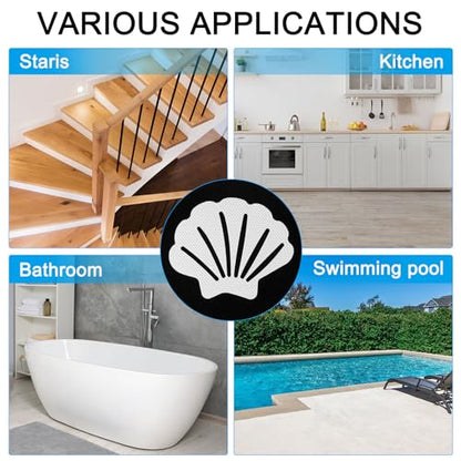 PATIKIL 12 Pcs Non Slip Bathtub Stickers, Anti Slip Shower Stickers Bathroom Shower Floor Decals Sea Shell Shape Cute Treads Tubs, White - color: White