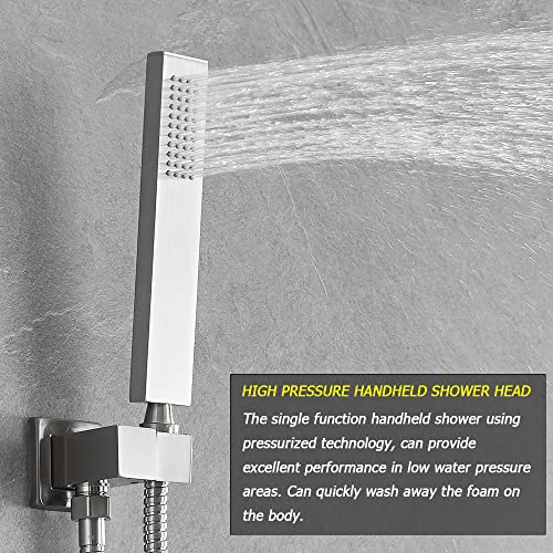 Brushed Nickel Shower System Bathroom Luxury Rain Mixer Shower Combo Set Wall Mounted Rainfall Shower Head System Shower Faucet Rough-in Valve Body and Trim Kit - color: Brushed Nickel, style: Handheld/Shower Faucet