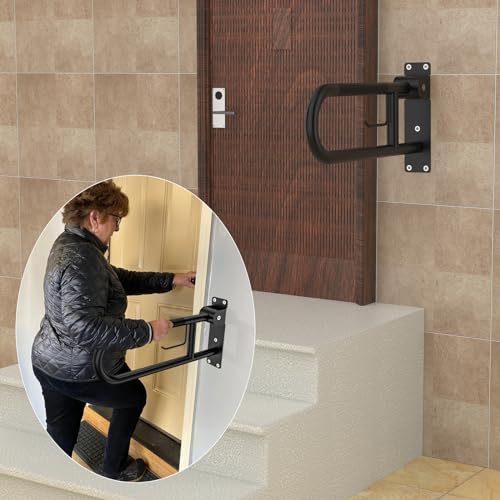 Toilet Grab Bar 24 Inch,YuanDe Matte Black Anti-Slip U-Flip-Up Handrails | Stainless Steel,Knurled Grip, Paper Holder, Toilet-Side Use, Sit/Stand Assistance, Elderly/Disabled/Pregnant Safety Assist - color: Matte Black, size: 24 IN