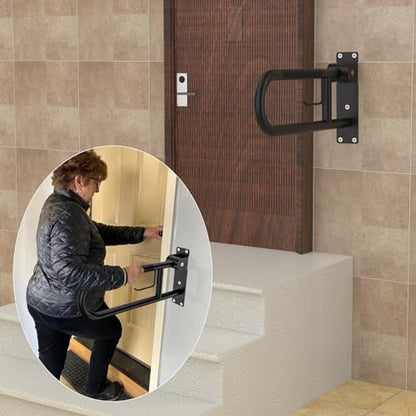 Toilet Grab Bar 24 Inch,YuanDe Matte Black Anti-Slip U-Flip-Up Handrails | Stainless Steel,Knurled Grip, Paper Holder, Toilet-Side Use, Sit/Stand Assistance, Elderly/Disabled/Pregnant Safety Assist - color: Matte Black, size: 24 IN