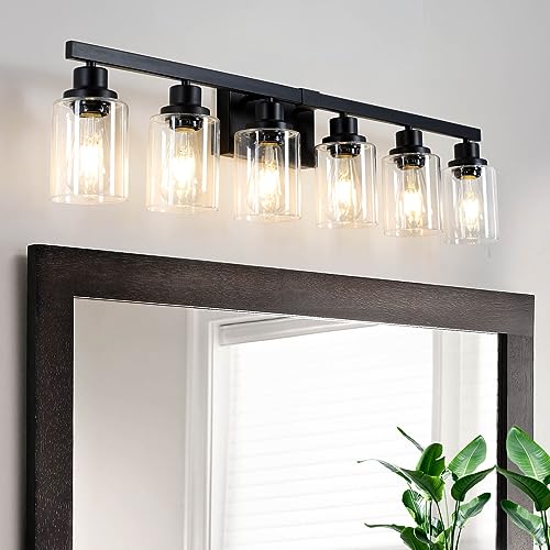 6-Light Black Vanity Lights 38'' Modern Bathroom Vanity Lighting Fixtures Above Mirror? Industrial Matte Bathroom Light Fixtures, Bath Wall Light Fixtures, Black Wall Sconces - color: Black, size: 6-light