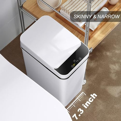 Trash Can Automatic Touchless - 4 Gallons Motion Sensor Bathroom Trash Can | Skinny, Electric, Slim, Plastic - Narrow Garbage Can with Lid - Thin Smart Trash Bin - 15.5 Liters ( White ) - color: White, size: 4 Gal