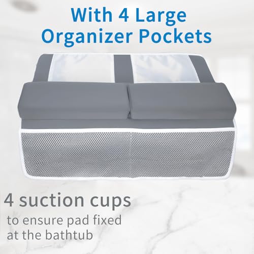 JJGoo Bath Kneeler with Elbow Rest Pad Set, 1.5 inch Kneeling Pad Mat for Bathtub Baby Bathing Parents, Painless Foam Mat with Toy Organizer Pockets, Non-Slip for Baby and Toddler Bathing，Dark Grey - color: Dark Grey