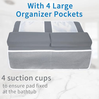JJGoo Bath Kneeler with Elbow Rest Pad Set, 1.5 inch Kneeling Pad Mat for Bathtub Baby Bathing Parents, Painless Foam Mat with Toy Organizer Pockets, Non-Slip for Baby and Toddler Bathing，Dark Grey - color: Dark Grey