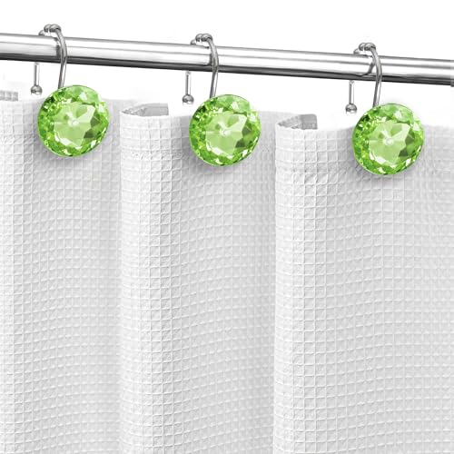 Sunlit Luxury Design Round Sage Green Diamond Crystal Gem Bling with Glide Balls Shower Curtain Hooks, Rust Proof Metal Rhinestones Glam Shower Curtain Rings-12 Pack - color: Sage Green