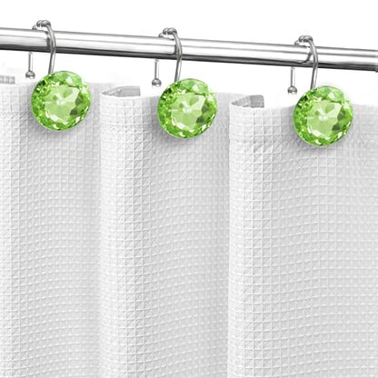 Sunlit Luxury Design Round Sage Green Diamond Crystal Gem Bling with Glide Balls Shower Curtain Hooks, Rust Proof Metal Rhinestones Glam Shower Curtain Rings-12 Pack - color: Sage Green