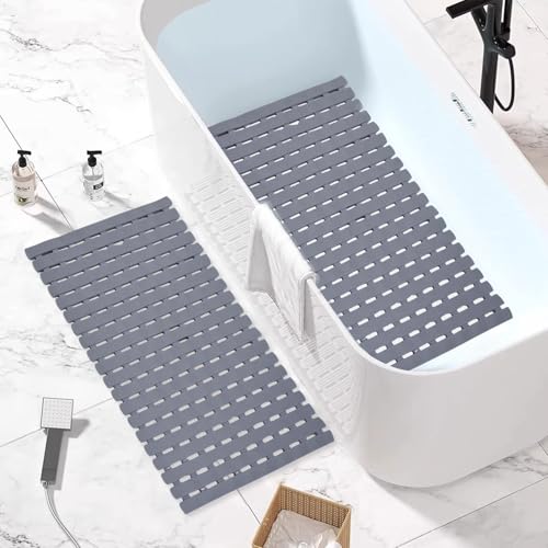 Bathtub Shower Mat, Pet Dog Bathing Non-Slip Mat, Dog Bath mat for tub, Quick Drain Bathtub Mat with Suction Cups & Drain Holes for Bathroom, 27.1x15.7 Inch - color: Grey