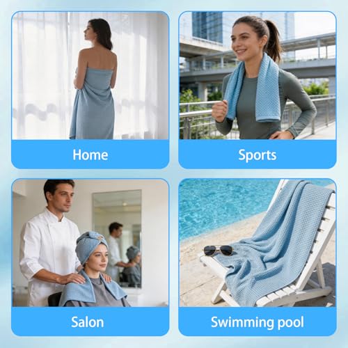Extra Large Microfiber Bath Towels Set of 6 for Adults, 35″ x 70″, Soft and Super Absorbent, Quick Dry, No Fading and No Lint, Luxury Towel Set for Bathroom, Spa, Gym, Travel - Blue - color: Blue 6-pack