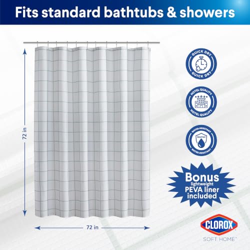 Clorox Bathroom Waffle Windowpane Pattern Shower Curtain with Waterproof Lightweight PEVA Liner Set, Standard Size, Metal Grommets, No Hooks 72" x 72" - 2 Pc Set - Sage Green w Frosty PEVA - color: Sage Green Waffle Windowpane - Standard