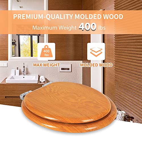 Angel Shield Toilet Seat Round Wood Veneer Natural Soft Close | Quick Release Metal Hinges, Adjustable Fit for Standard Round Toilets, Easy to Install&Clean - color: Wood, size: Round