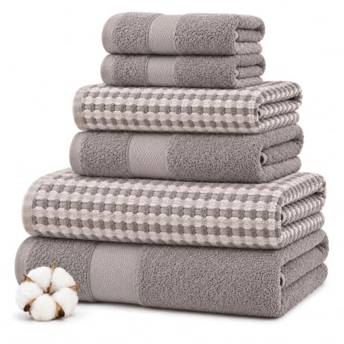Modern Threads 6 Piece Cotton Bath Towel Set – Ultra Soft 600 GSM Towels – Bathroom Set with Hand Towels and Washcloths – Waffle (Classic Taupe) - color: Classic Taupe, style: Waffle