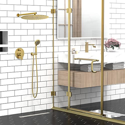 SR SUN RISE Shower Faucet - 16 Inch Multifunctional High Pressure Shower Head System with Handheld Shower Head Fixtures - Valve Included - Brushed Gold - color: Brushed Gold, size: 16 Inch