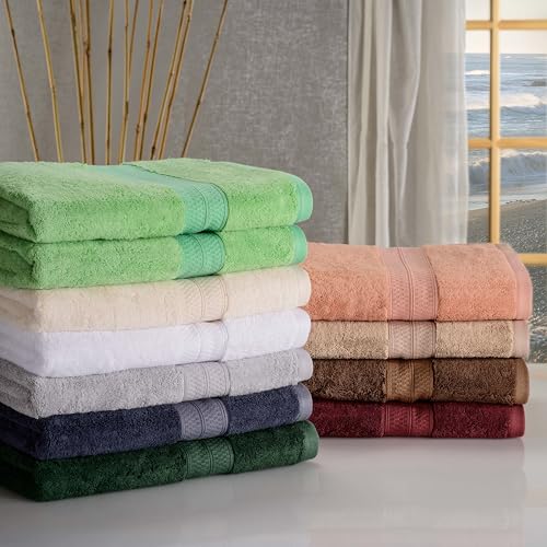 Superior Rayon From Bamboo Cotton Blend 6 Piece Towel Set, Bathroom, Gym, Spa, Essentials, Includes; 2 Face Towels/ Washcloths 13” x 13”, 2 Hand Towels 16” x 30”, 2 Bath Towels 30” x 54”, Spring Green