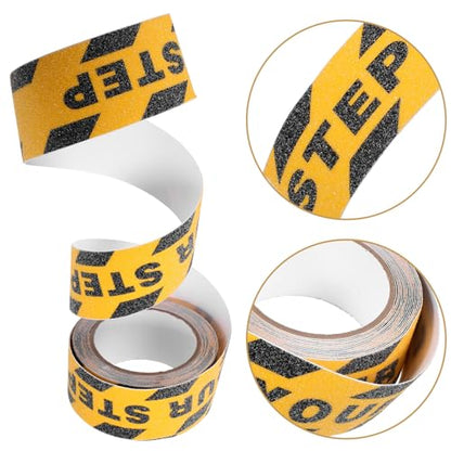 Artibetter Non-slip Adhesive Safety Grip Tape for Stairs and Bathroom Floors, Anti-skid High-visibility Printed Floor Tape with “watch Your Step” Warning, Waterproof Roll for Indoor