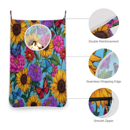 2PCS Hanging Laundry Hamper Bag Over the Door Laundry Hamper Wall Hamper Large Dirty Clothes Hamper with Stainless Steel Hooks 29.5x20Inch Blue Sunflowers and Butterflies - color: Blue Sunflowers and Butterflies, size: 2 PCS