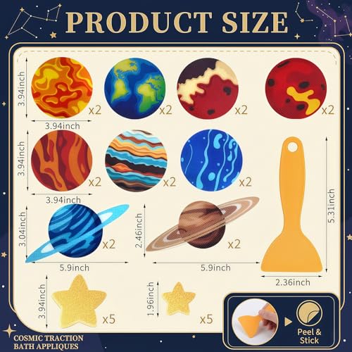28-Piece Planet-Themed Non-Slip Bath Stickers, Custom-Designed for Family Bathrooms, Suitable for Bathtubs and Bathroom Floors (Includes Scraper) - color: Planet
