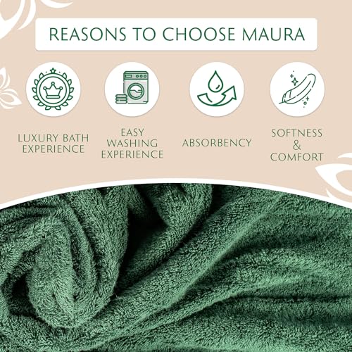 MAURA Hunter Green Extra Large Turkish Cotton Luxury Bath Towels Set of 4. Ultra-Soft, Thick & Plush Towels for Bathroom - Dark Green - color: Midnight Green, size: Bath Towel (4-Pack)
