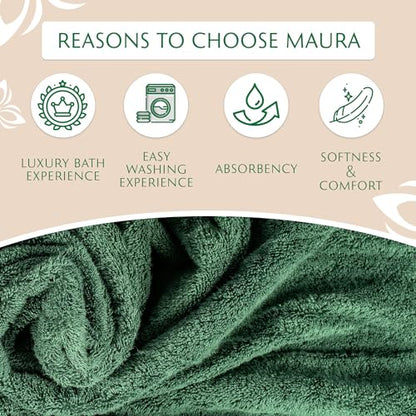 MAURA Hunter Green Extra Large Turkish Cotton Luxury Bath Towels Set of 4. Ultra-Soft, Thick & Plush Towels for Bathroom - Dark Green - color: Midnight Green, size: Bath Towel (4-Pack)