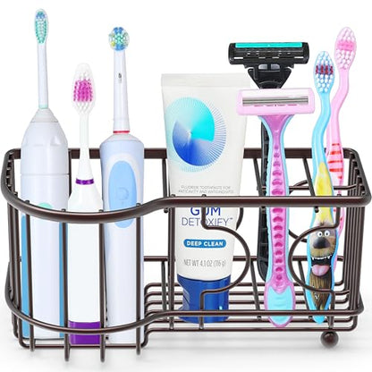 Simple Houseware Multi-Functional 6 Slots Toothbrush Holder, Bronze - color: Bronze, size: Freestanding