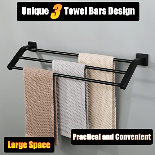 Alise GK9009 SUS304 Stainless Steel Bathroom Double Towel Bar Towel Rack Hanger (Matte Black, 24-Inch(3-Bars)) - color: Matte Black, size: 24-Inch (3-Bars)