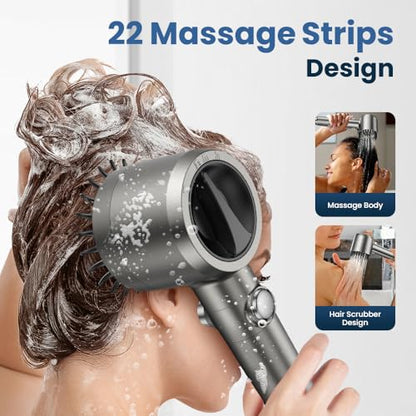 JOMST Filtered Shower Head with Handheld High Pressure Shower Head | 4 Spray Modes ShowerHead with ON/OFF Switch for Pets,Built-in Power Wash to Clean Tub,Shower Heads with Stainless Steel Hose