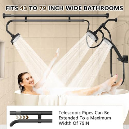 Tandem Shower Head, Dual Shower Heads for Two People & Handheld Head, Triple Shower Head High Pressure System,Adjustable Double Shower Heads - color: White