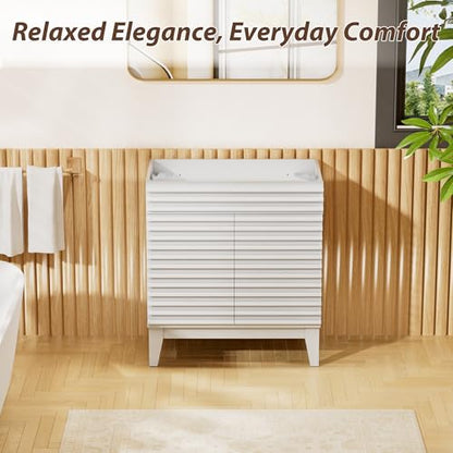 APRILSOUL 30" Bathroom Vanity, Mid-Century Bathroom Vanity Cabinet with 2 Soft Closing Doors, Freestanding Bathroom Cabinet, Particleboard Frame with Wood Grain Laminate, White (Sink Not Included) - color: White, size: 30 Inch
