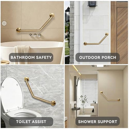 20 Inch Bathroom Grab Bar, Angled Grab Bar with Anti-Slip Knurled Grip, Brushed Gold Stainless Steel Bath Balance Bar, Safety Hand Rail Support, Handicap Elderly Senior Assist Bath Handle - color: Brushed Gold