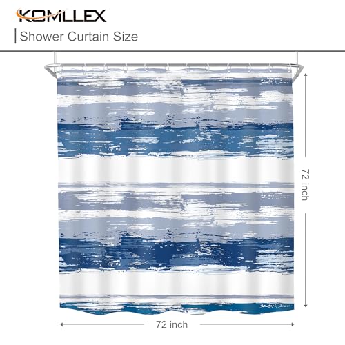 Abstract Navy Blue Modern White Gray Striped Bathroom Shower Curtain Set | 72Wx72H Watercolor Painting design, waterproof HD print with fast-drying fabric and 12 hooks. - color: B1-navy Blue, size: 72"W x 72"L (Pack of 1)