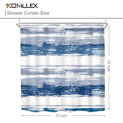 Abstract Navy Blue Modern White Gray Striped Bathroom Shower Curtain Set | 72Wx72H Watercolor Painting design, waterproof HD print with fast-drying fabric and 12 hooks. - color: B1-navy Blue, size: 72"W x 72"L (Pack of 1)
