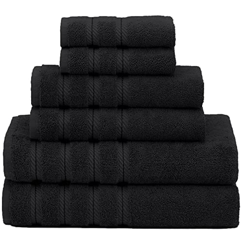 American Soft Linen 100% Carde Cotton 6 Piece Towel Set, 590 GSM Heavy Weight Soft Absorbent Turkish Towels for Bathroom, Coal Black - color: Jet Black