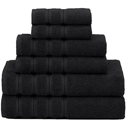 American Soft Linen 100% Carde Cotton 6 Piece Towel Set, 590 GSM Heavy Weight Soft Absorbent Turkish Towels for Bathroom, Coal Black - color: Jet Black