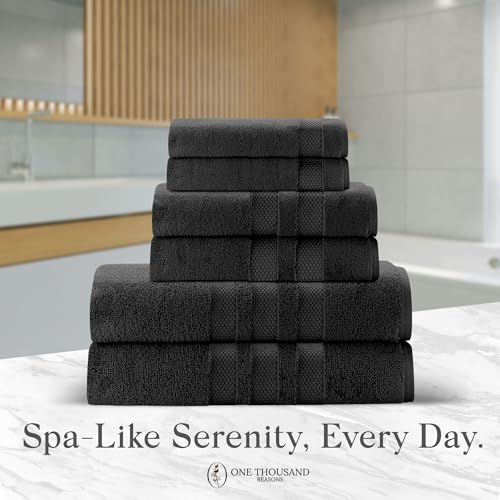 Premium Staple Cotton Bathroom Towel Set - Black 600 GSM 6-Piece Luxury Bath Towel Set 3 Stripe - 2 Bath Towels, 2 Hand Towels & 2 Washclothes Set - High Absorbent & Quick Dry for Gym, Spa, Hotel - color: Black - 3 Stripe