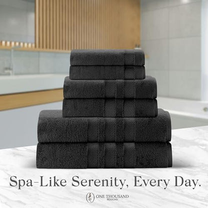 Premium Staple Cotton Bathroom Towel Set - Black 600 GSM 6-Piece Luxury Bath Towel Set 3 Stripe - 2 Bath Towels, 2 Hand Towels & 2 Washclothes Set - High Absorbent & Quick Dry for Gym, Spa, Hotel - color: Black - 3 Stripe