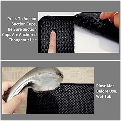 Shower and Bath Mat,Non-Slip Machine Washable and Extra Large Bathtub Mats with Drain Holes and Suction Cups Soft Foam Tub Mats-36” X 17”,Black - color: Black