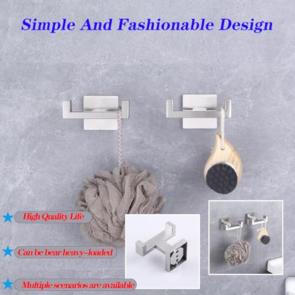 GERZWY Brushed Stainless Steel Coat/Robe Clothes Hook for Bath Kitchen Modern Hotel Style, Bathroom Double Towel Hook Wall Mounted 2 Pack AG1417B-LS - color: Brushed