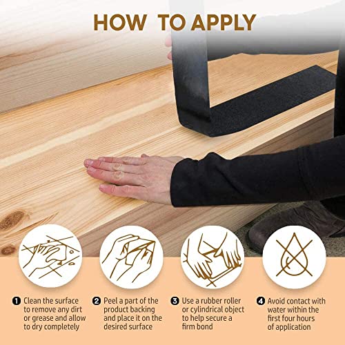 Non-Slip Stair Treads for Wooden Steps, Indoor and Outdoor Grip Tape Black | 10 Pack, 6 x 24 Inches, Waterproof, Concrete Step Use, Strong Non-Skid Traction, Works On All Surfaces, Weather Resistant - size: Black, style: 10 Pack