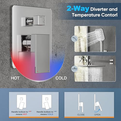 Gabrylly Shower System, Shower Faucets Sets Complete for Bathroom with High Pressure 10" Rain Shower and Handheld Shower, 2 Way Shower Valve Kit, Chrome - color: chrome 02