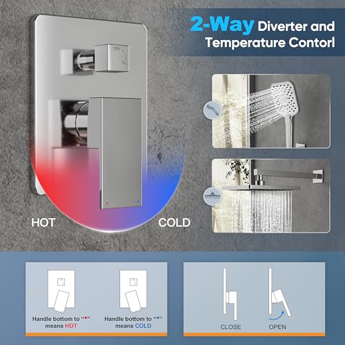 Gabrylly Shower System, 10" Shower Faucet Set with Handheld,Chrome | Wall Mounted High Pressure Rain Shower Head with 3-Setting Handheld, Pressure Balance Shower Valve Kit Set for Bathroom - color: Chrome