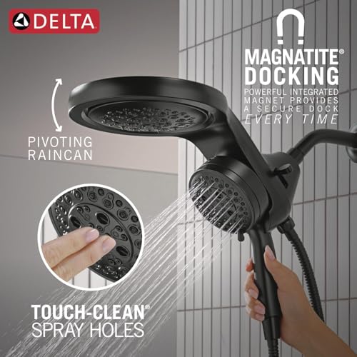 Delta 6-Setting HydroRain Premium 2-in-1 Dual Shower Head with ProClean Spray, Matte Black High Pressure Shower Head with Handheld Spray, 1.75 GPM Flow Rate, Matte Black 56000-BL25 - color: Matte Black