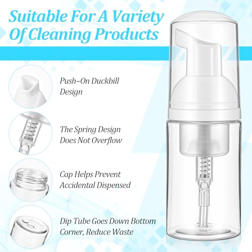 50Pcs Foam Pump Bottle 1oz Refillable Dispenser Bulk Travel Size Plastic Mini Empty Foaming Bottles 1 oz Portable Clear Foaming Pump Bottle for Lash Shampoo, Cleaning, Cosmetics (30ml)