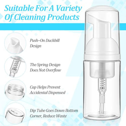 50Pcs Foam Pump Bottle 1oz Refillable Dispenser Bulk Travel Size Plastic Mini Empty Foaming Bottles 1 oz Portable Clear Foaming Pump Bottle for Lash Shampoo, Cleaning, Cosmetics (30ml)