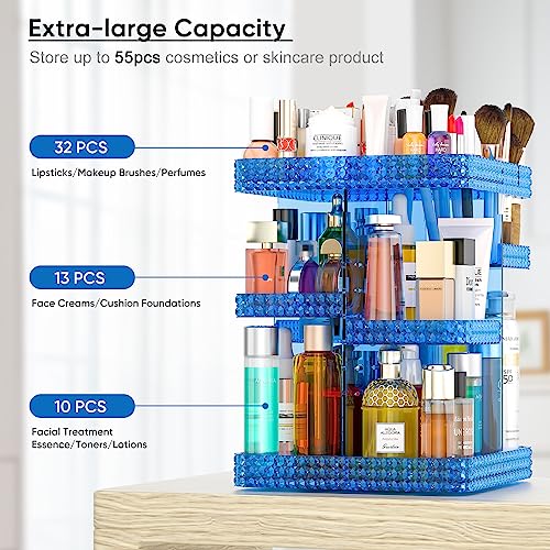 Makeup Organizer, 360 Degree Rotating Adjustable Cosmetic Storage Display Case with 6 Layers Large Capacity, Fits Cosmetics, Perfume, Skin Care, Makeup Brushes, Lipsticks (Blue) - color: Blue
