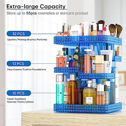 Makeup Organizer, 360 Degree Rotating Adjustable Cosmetic Storage Display Case with 6 Layers Large Capacity, Fits Cosmetics, Perfume, Skin Care, Makeup Brushes, Lipsticks (Blue) - color: Blue